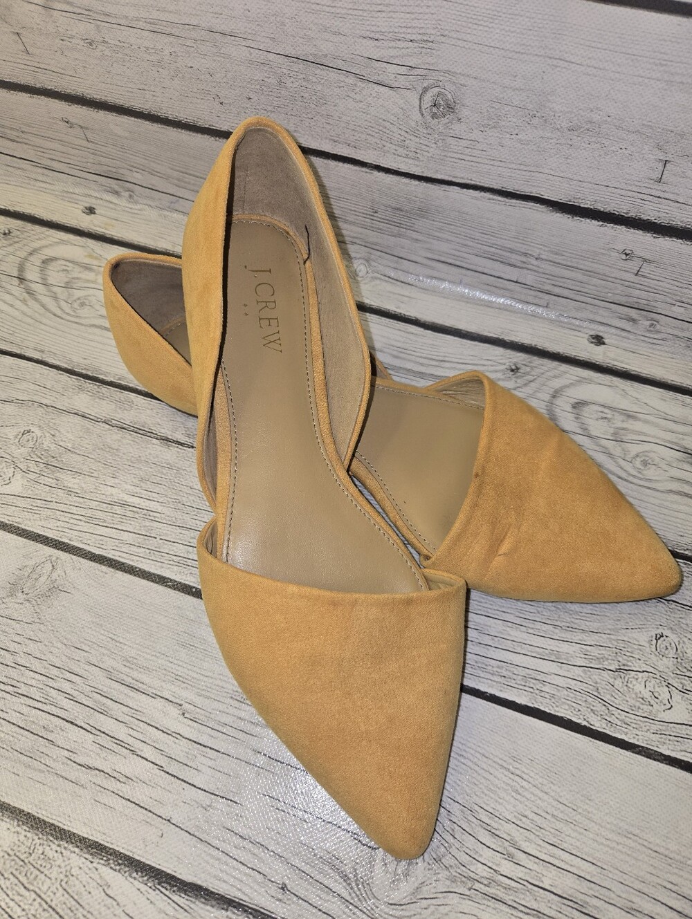 J.Crew Pointed Toe D’Orsay Flats Mustard Yellow Suede Size 7.5